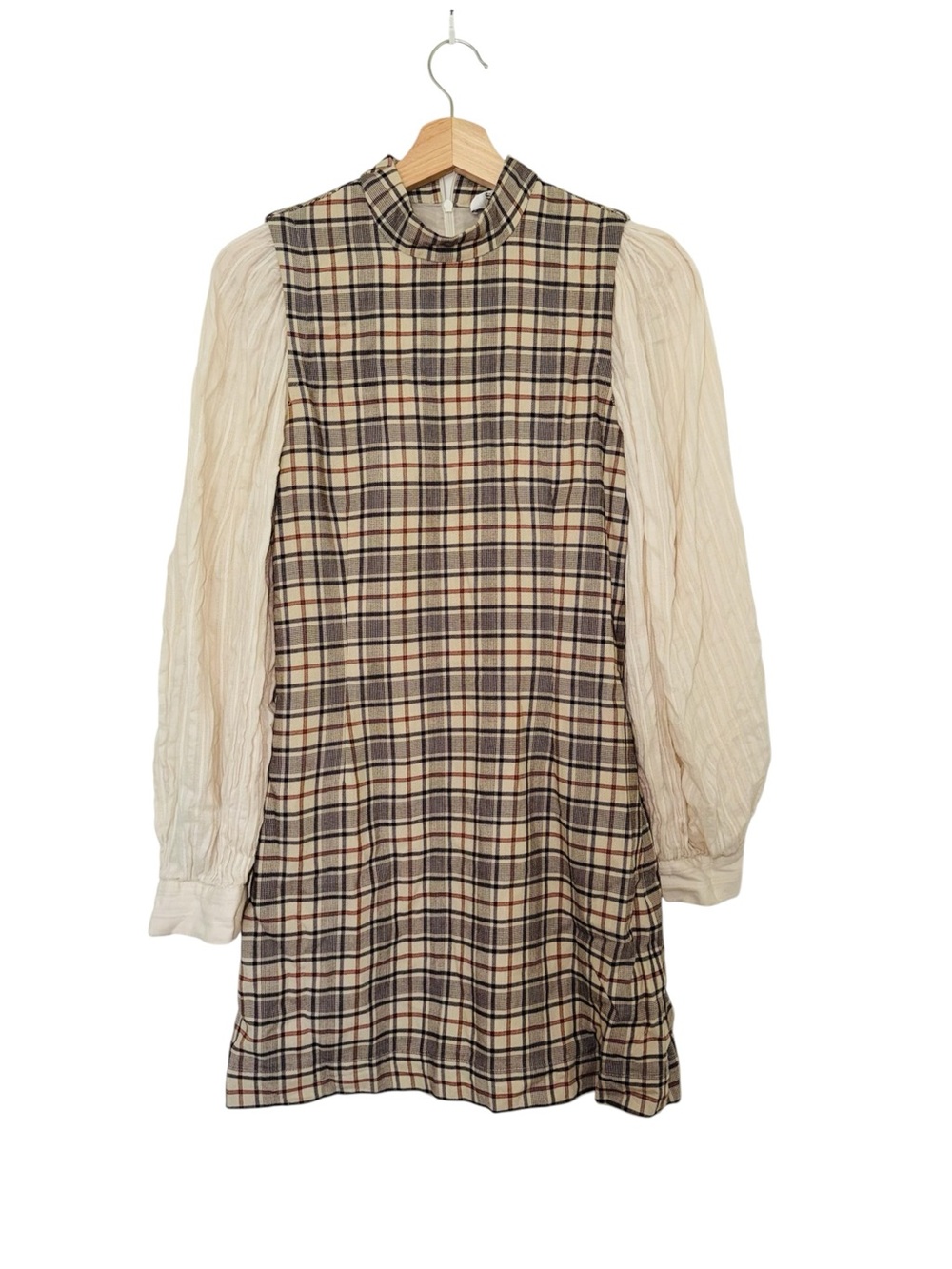 Sea New York Plaid Dress with Cream Puff Sleeves